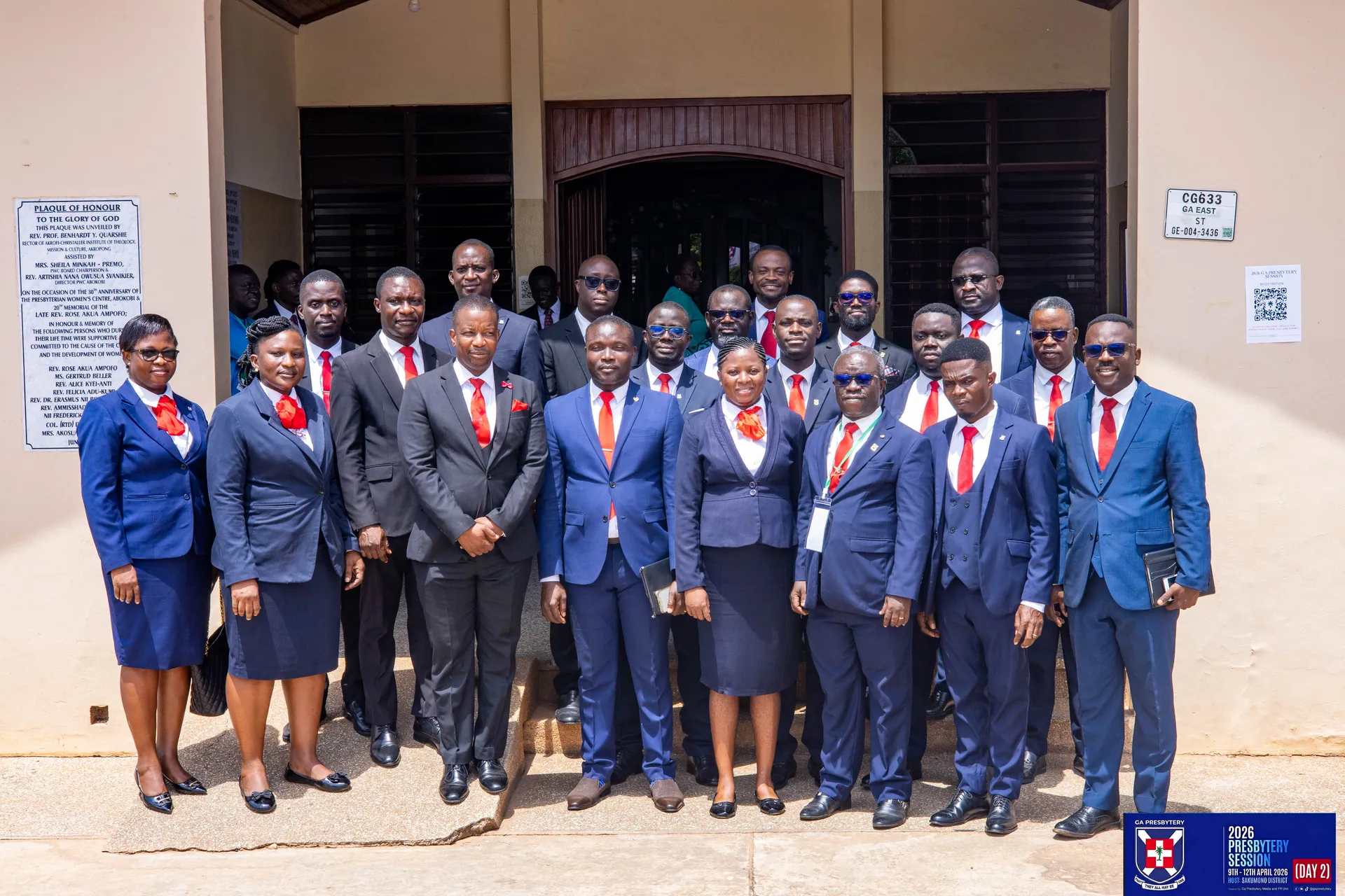 Delegates gathered outside the church at the 2026 Presbytery Session